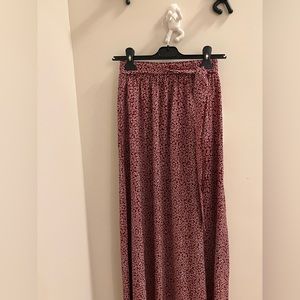 Floral Print Red Belted Maxi Skirt